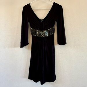 Elegant Black Dress with Studded Belt